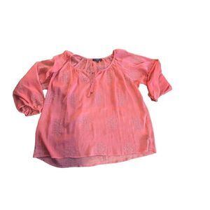 Sanctuary sheer coral orange textured peasant top size large